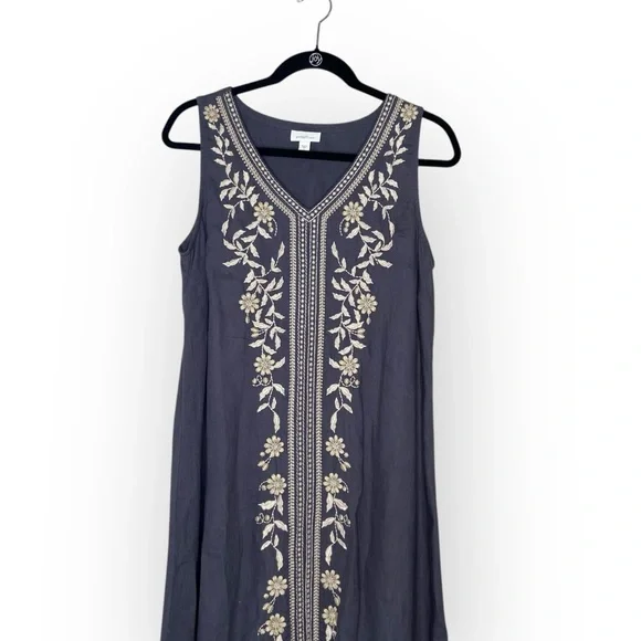 PureJill Linen Embroidered Maxi Dress, Like New Condition, Size S - Picture 3 of 8